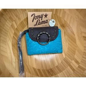 Tony Lama Western Turquoise Tooled Wristlet Wallet NWT